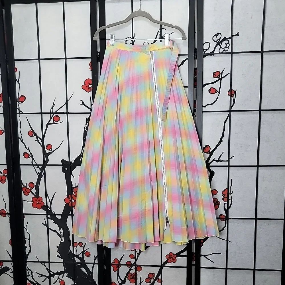 Beatrice B Pleated Plaid Printed Midi Skirt Size 0